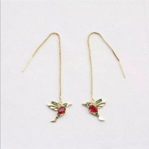 Crystal hummingbird threading earrings
